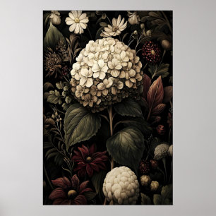 Afdrukbaar Hydrangea Muurkunst, Antiek Donker Poster