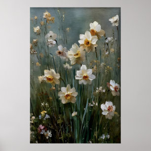 Afdrukbaar Narcissen Muurkunst, Antiek Lente Poster