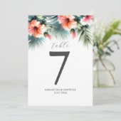 Afdrukbaar Tafelnummer Waterverf Perzik Hibiscus (Staand voorkant)