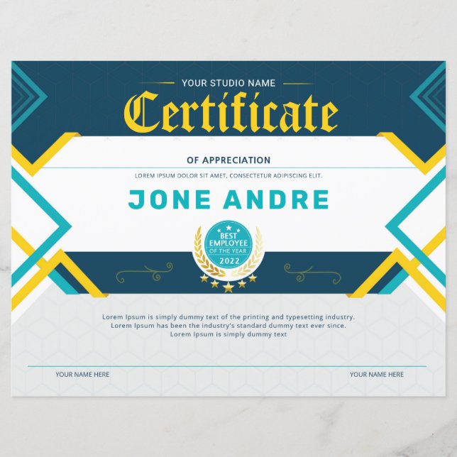 Afdrukbaar waardecertificaat (Voorkant)