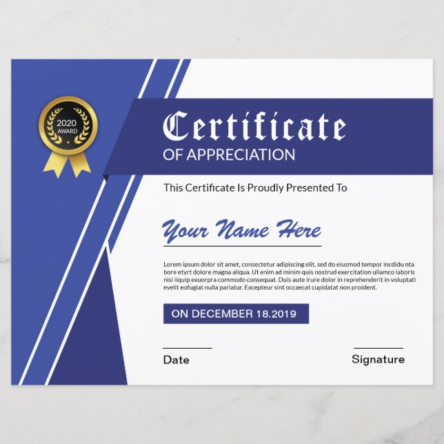 Afdrukbaar waardecertificaat (Voorkant)