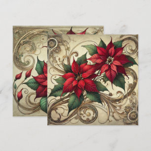 Afdrukbare  Art Nouveau Kerstpoinsettia Kaart