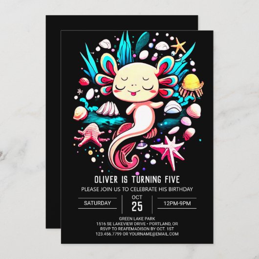 Afdrukbare Axolotl Custom Verjaardag Kaart (Voorkant / Achterkant)