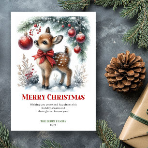 Afdrukbare babyree Kerstscène Aquarel  Feestdagenkaart