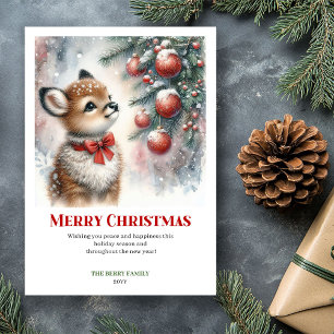 Afdrukbare babyree Kerstscène Aquarel  Feestdagenkaart