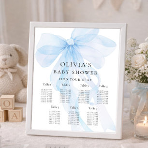 Afdrukbare Blauwe Strik Baby Shower Zitplaats Graf Poster