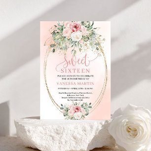 Afdrukbare Blush en Gouden Sweet 16 Feest Uitnodig Kaart