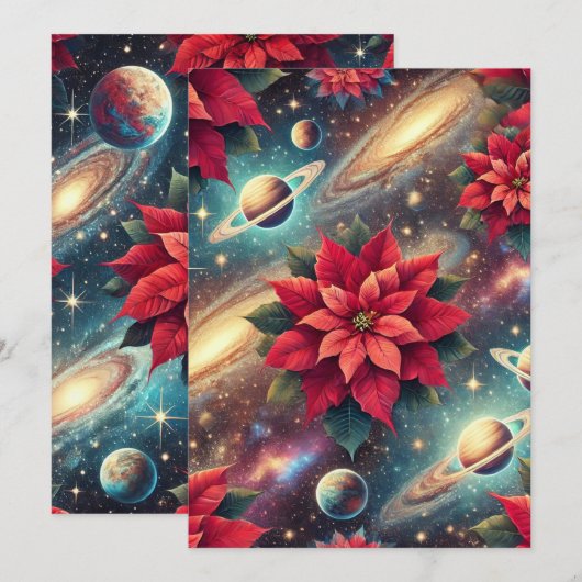 Afdrukbare Celestial Poinsettia Pattern Scrapbook Kaart (Voorkant / Achterkant)