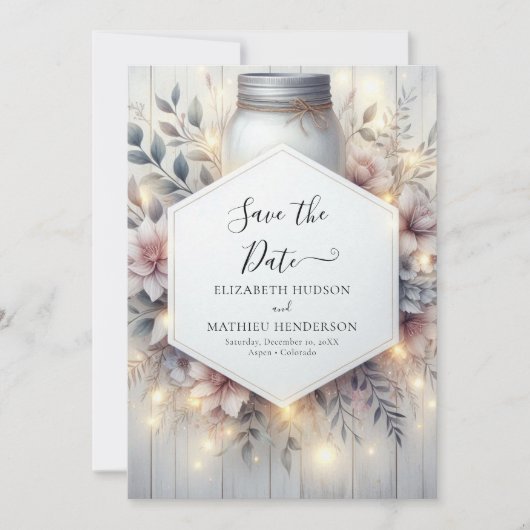 Afdrukbare Classic Mason Jar Wedding Save The Date (Voorkant)