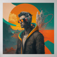 Afdrukbare Cool collage kunst Een man shows omhoog