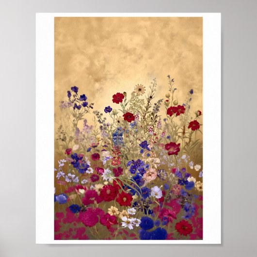 Afdrukbare Cool Fantasy Bloemen Gouden Achtergrond Poster (Voorkant)