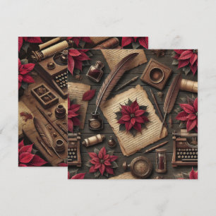 Afdrukbare Dark Academia Poinsettia Desk Scrapbook Kaart