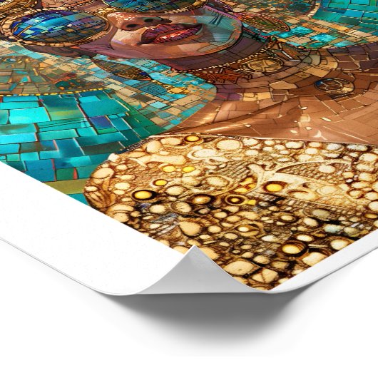 Afdrukbare donkere huid gouden vrouw faux mozaïek poster (Hoek)