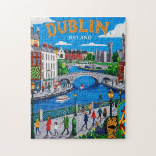 Afdrukbare Dublin Ireland Travel Art Vintage Legpuzzel