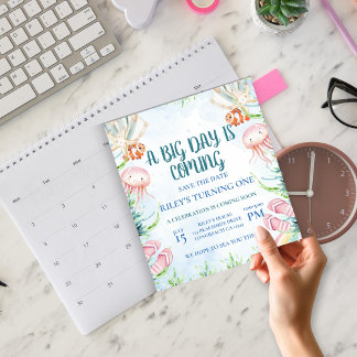 Afdrukbare eerste verjaardag Save the Date Ocean