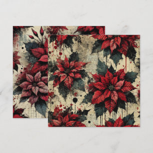 Afdrukbare Grungy Poinsettia krantenpapier Scrapbo Kaart
