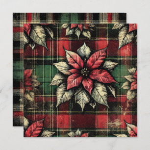 Afdrukbare Grungy Poinsettia Plaid Stof Scrapbook Kaart