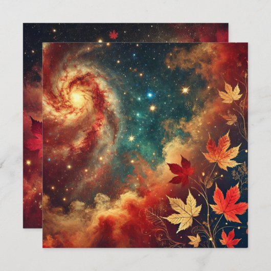 Afdrukbare Herfst Galaxy Nebula Clouds Scrapbook Kaart (Voorkant / Achterkant)
