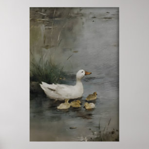 Afdrukbare Kunst van Eendenfamilie, Minimalistisch Poster