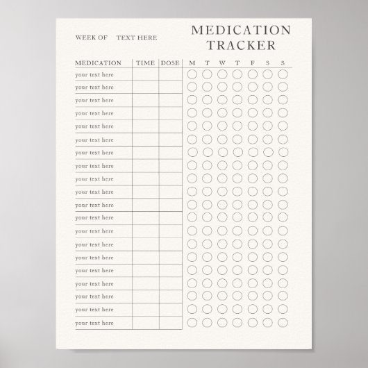 Afdrukbare Moderne Wekelijkse medicatie tracker Poster (Voorkant)