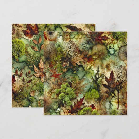 Afdrukbare Mossy Herfst Forest Alcohol Ink Scrapbo Kaart (Voorkant / Achterkant)