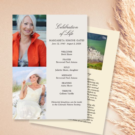 Afdrukbare Multi Photo Celebration of Life-program Kaart