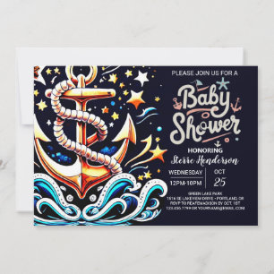 Afdrukbare nautische golven blauw Baby shower Kaart
