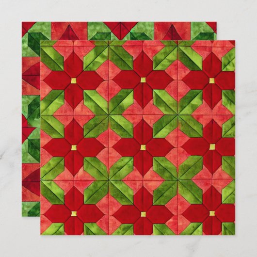 Afdrukbare Patchwork Poinsettia Patroon Scrapbook Kaart (Voorkant / Achterkant)
