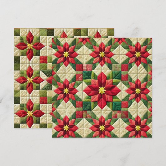 Afdrukbare Patchwork Poinsettia Star Scrapbooking Kaart (Voorkant / Achterkant)