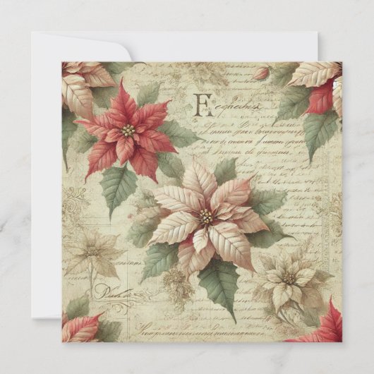Afdrukbare  poinsettia op Script Scrapbook Kaart (Voorkant)