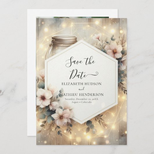 Afdrukbare Romance Mason Jar Wedding Save The Date (Voorkant / Achterkant)