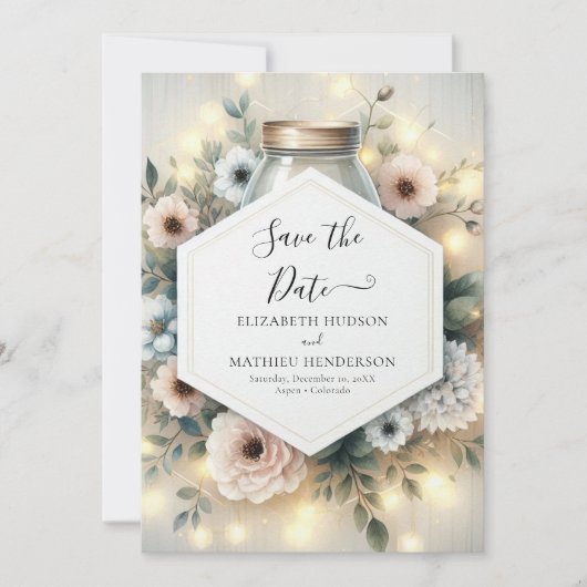 Afdrukbare Romance Mason Jar Wedding Save The Date (Voorkant)