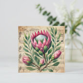 Afdrukbare  Roze en Groene Protea Scrapbook Kaart (Staand voorkant)