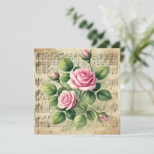 Afdrukbare Roze en Groene Rozen Scrapbook Kaart (Staand voorkant)