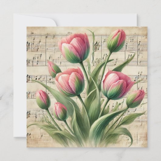 Afdrukbare  Roze en Groene Tulpen Scrapbook Kaart (Voorkant)