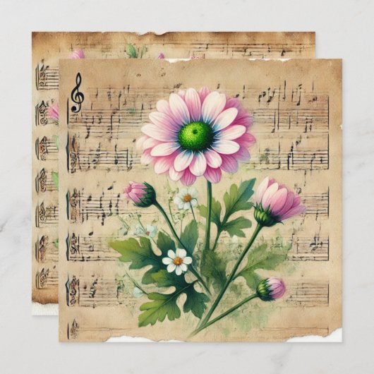 Afdrukbare  Roze & Groene Daisies Scrapbook Kaart (Voorkant / Achterkant)