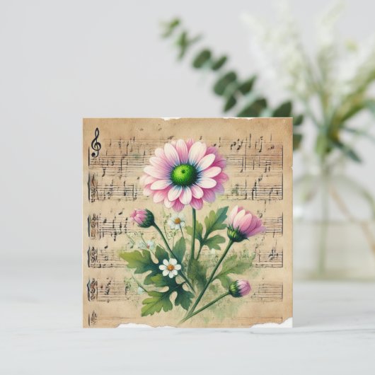 Afdrukbare  Roze & Groene Daisies Scrapbook Kaart (Staand voorkant)