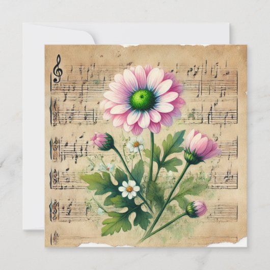 Afdrukbare  Roze & Groene Daisies Scrapbook Kaart (Voorkant)