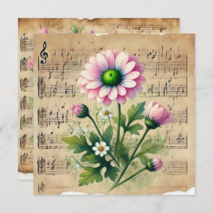 Afdrukbare  Roze & Groene Daisies Scrapbook Kaart