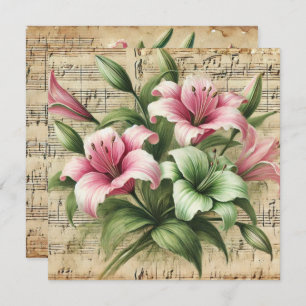 Afdrukbare  Roze & Groene Lelies Scrapbook Kaart