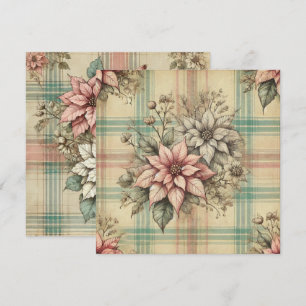 Afdrukbare Shabby Chic Plaid Poinsettias Scrapbook Kaart