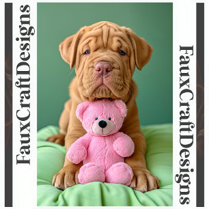 Afdrukbare Shar-pei Schattige Pet Dog & Pink Teddy Poster