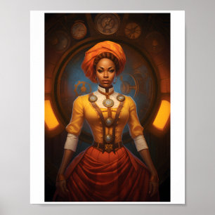 Afdrukbare Steampunk Afrikaanse Lady Faux Ink 052 Poster