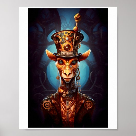Afdrukbare Steampunk Funky Giraffe Faux Ink 035 Poster (Voorkant)