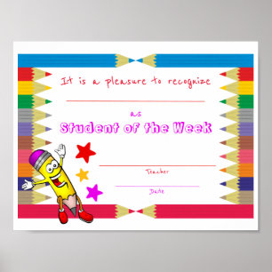 Afdrukbare student van het Weekcertificaat voor ki Poster