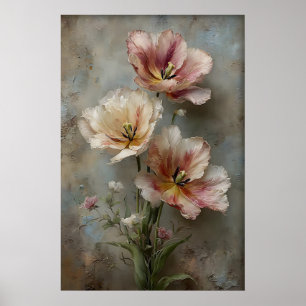 Afdrukbare Tulpen Muurkunst, Antieke Lente Bloemen Poster
