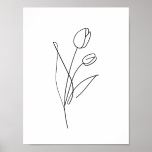 Afdrukbare Tulplijntekening minimaal, kunstbloem Poster