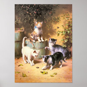 Afdrukken: "Kittens spelen met balken" Poster