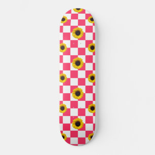 Afdrukken met roze en witte briketten en zonnebloe skateboard