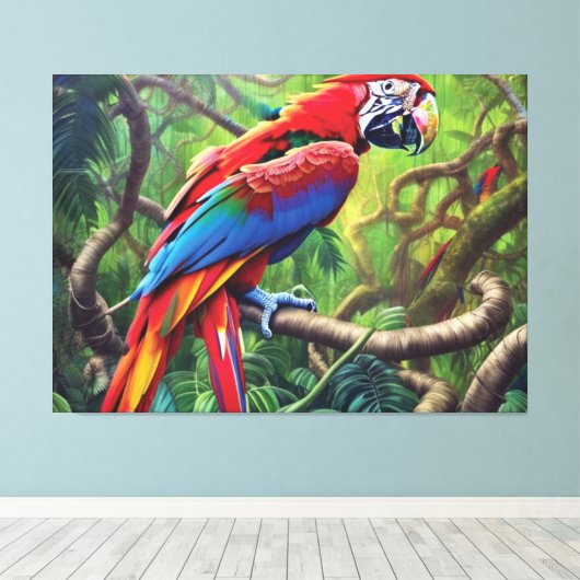 Afdrukken oerwoud Parrot Canvas (Insitu (Houten vloer))